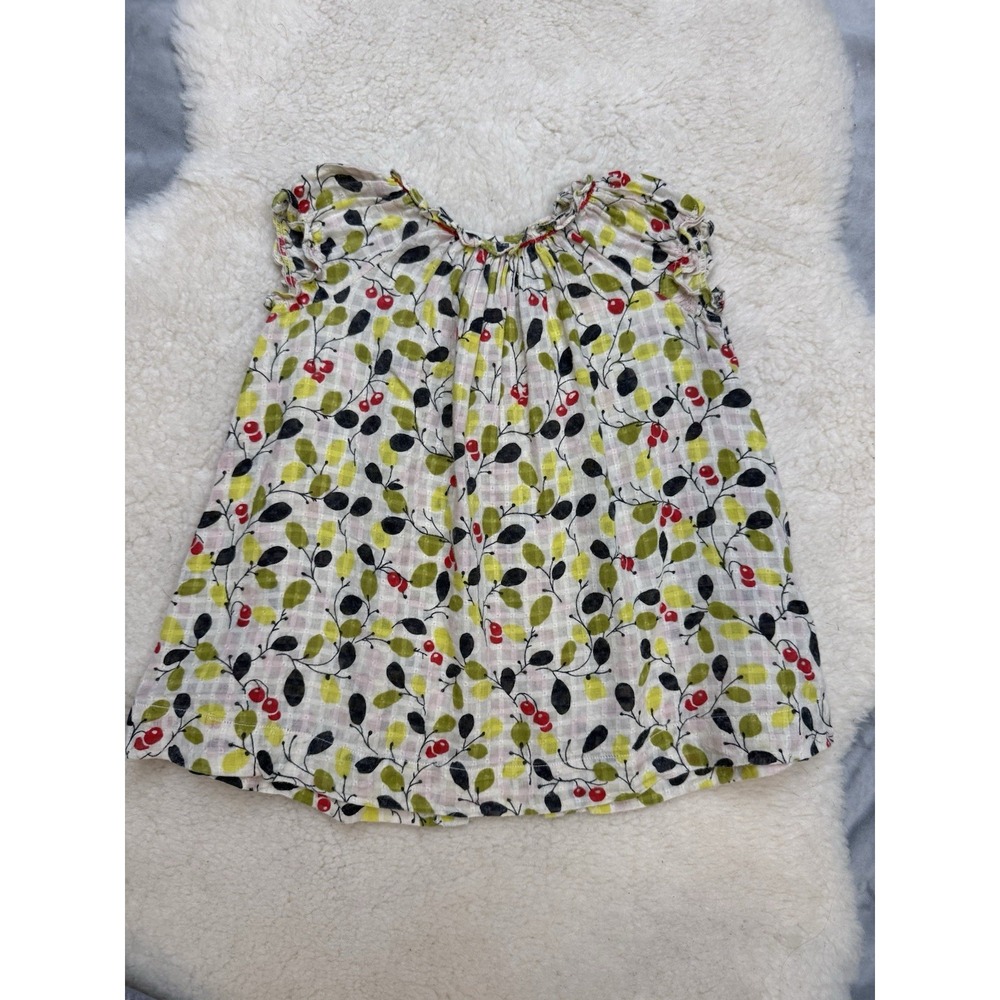Bonpoint 12M Baby Girl Cherry Botanical Print Blouse Cottagecore French Designer